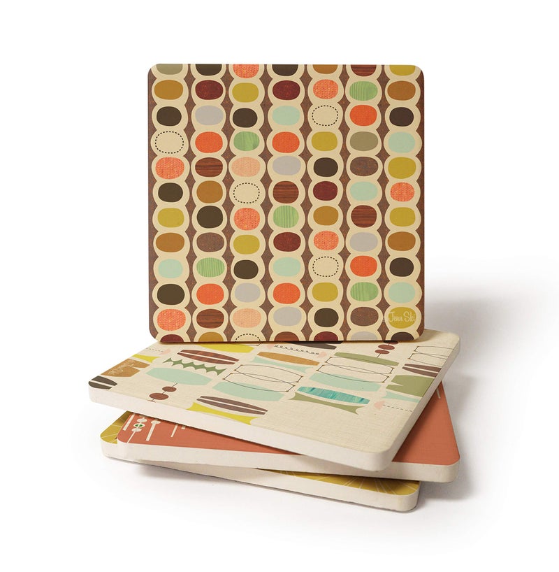 CoasterStone Absorbent Coasters, 4-1/4-Inch, "Retro Modern", Set of 4 - Image 3